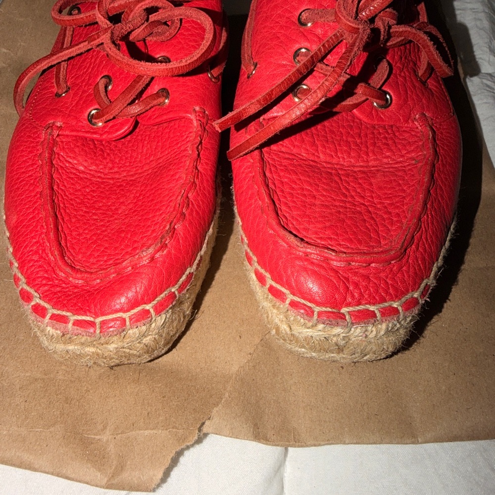 Tory Burch Red Leather Moccasin Shoes